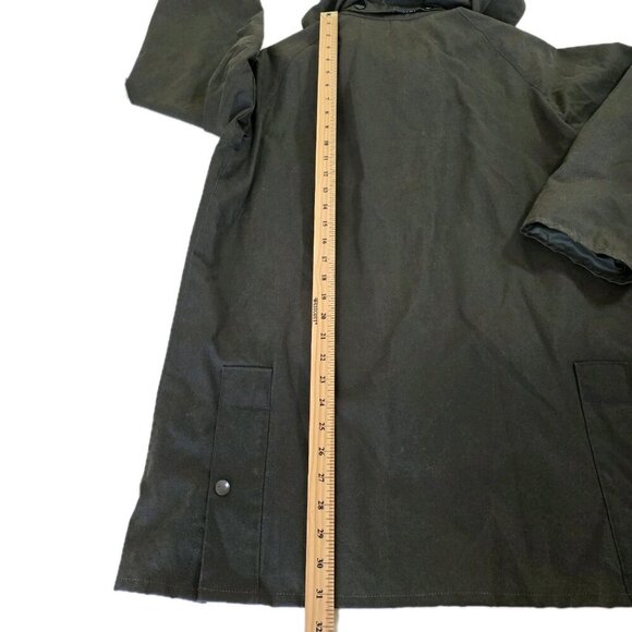 VTG Lavenir Wax Chore Coat Men 36 Military Green LS Lined Cotton Equestrian Hood - Picture 7 of 16